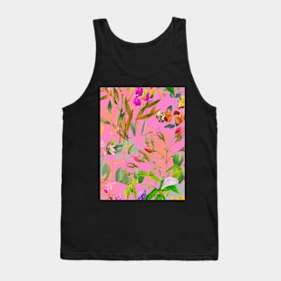 Cool tropical floral leaves botanical illustration, tropical plants, leaves and flowers, pink leaves pattern Tank Top